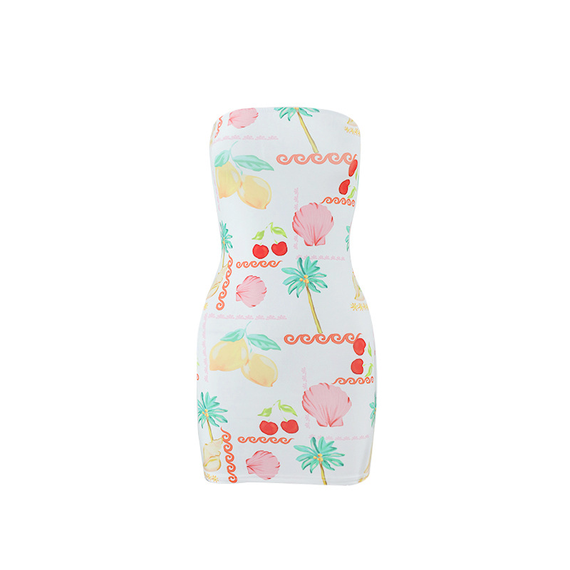 Sexy Women Clothing Tube Top Multi color Printing Slim fit Sheath Short Dress Color Three - Shop at LoveMi