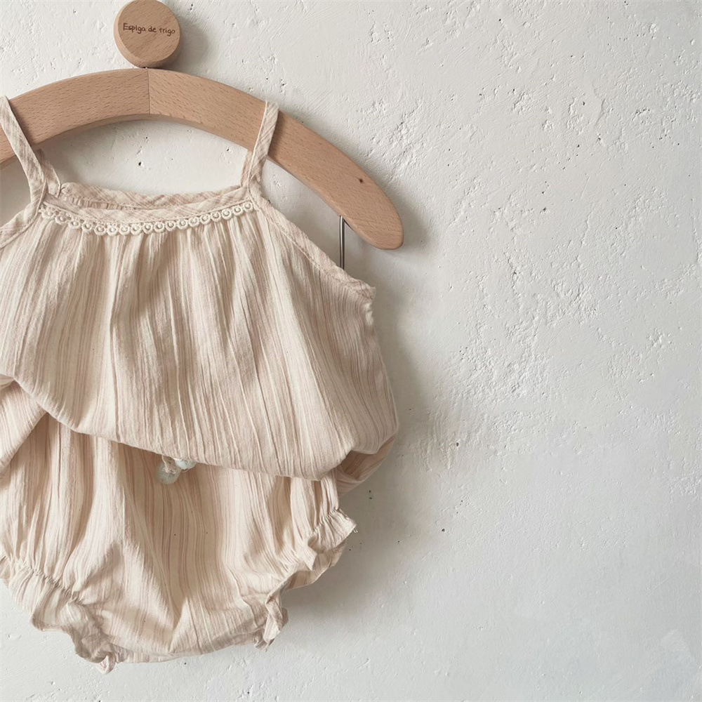 Striped Spaghetti Straps Shorts Suit Baby Girl Two-piece Suit Suit