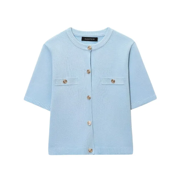 Polyester Women's Spring And Autumn Round Neck Knitted Cardigan Top Blue - Shop at LoveMi