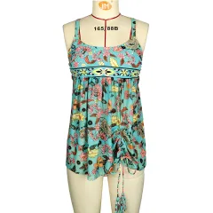 Sling Floral Skirt Hem Briefs Split Swimsuit - Colour - View 1