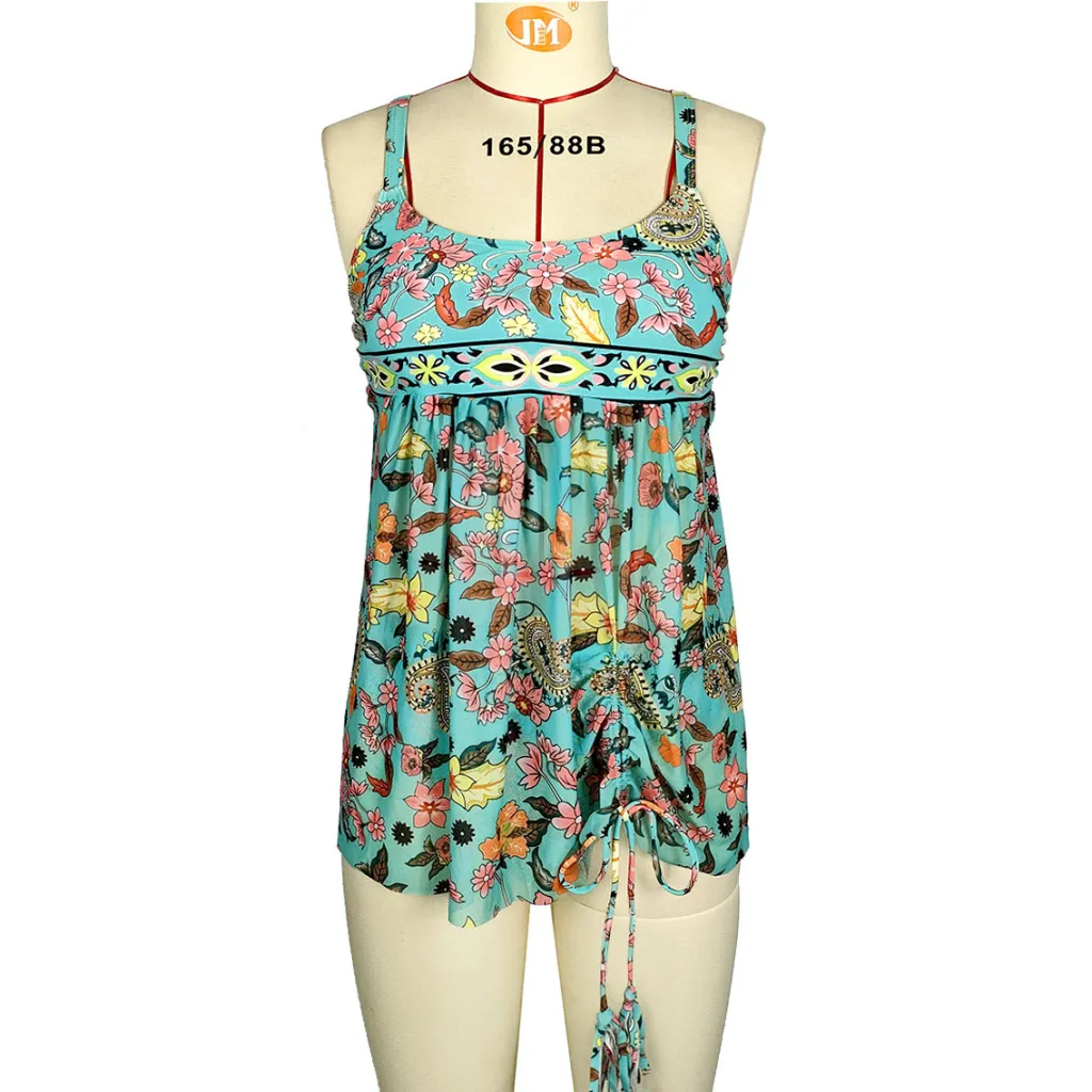 Sling Floral Skirt Hem Briefs Split Swimsuit - Color