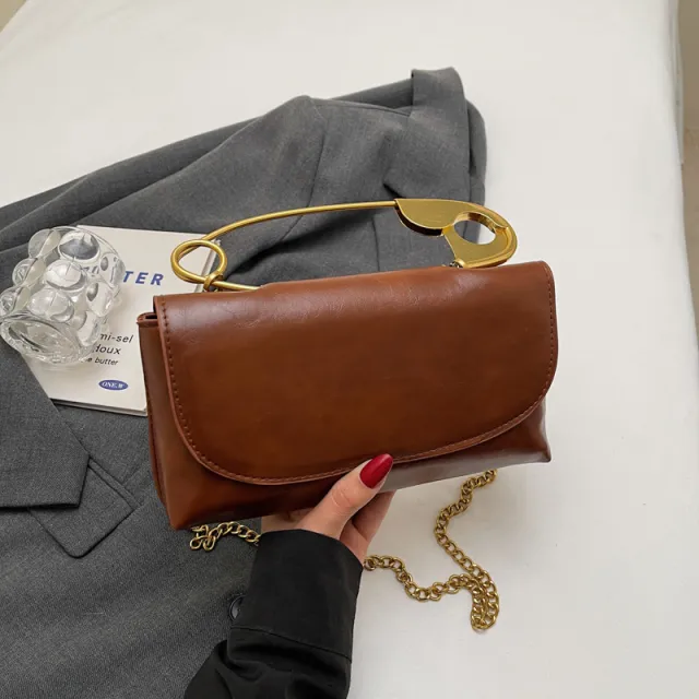 Creative Personality Paper Clip Shoulder Handbag Brown - Shop at LoveMi