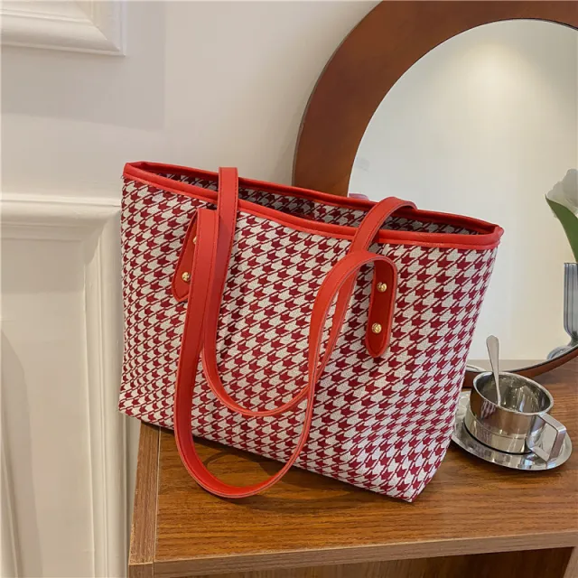 Large Capacity Houndstooth Bag For Women Red - Shop at LoveMi