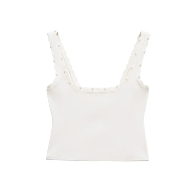 Artificial Decorated Pearls Warp Knitted Top Mini Skirt Suit Top - Shop at LoveMi