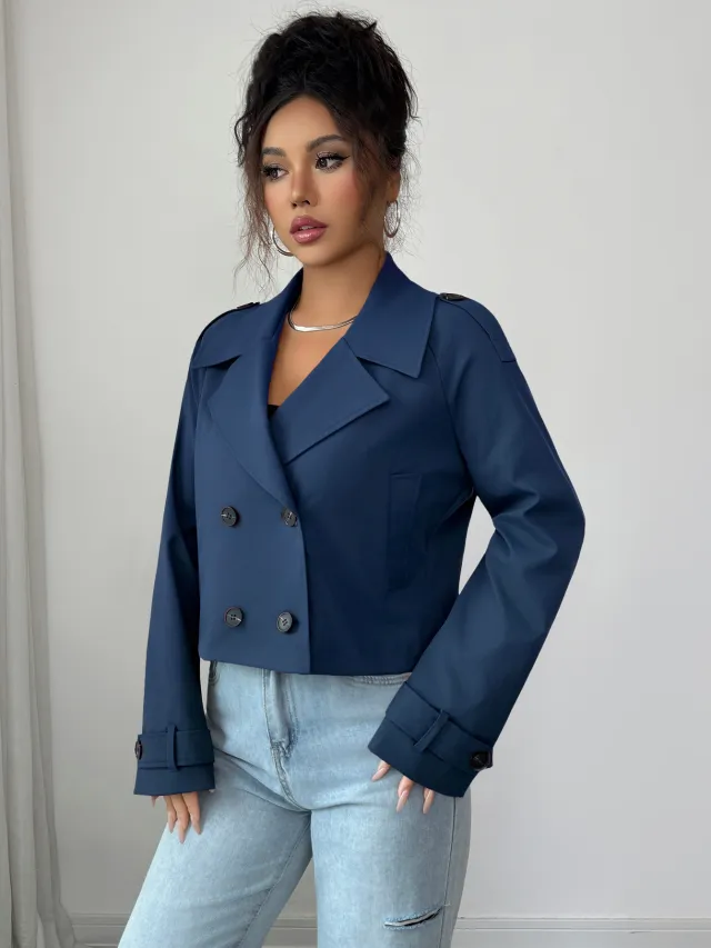 Casual Minimalist Long Sleeve Jacket Vest Coat Women Navy Blue - Shop at LoveMi
