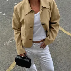 Fashionable Suede Women's Windbreaker Coat - Khaki - View 1