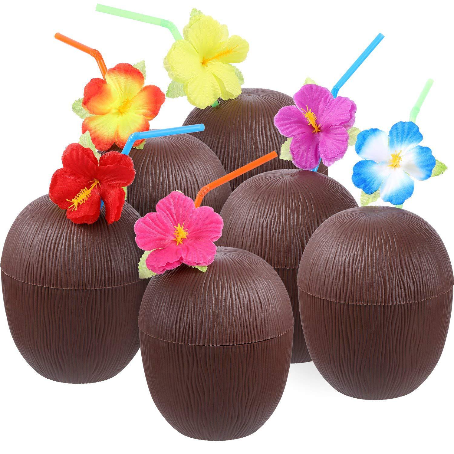 Party Decoration Coconut Cup With Flower Straw