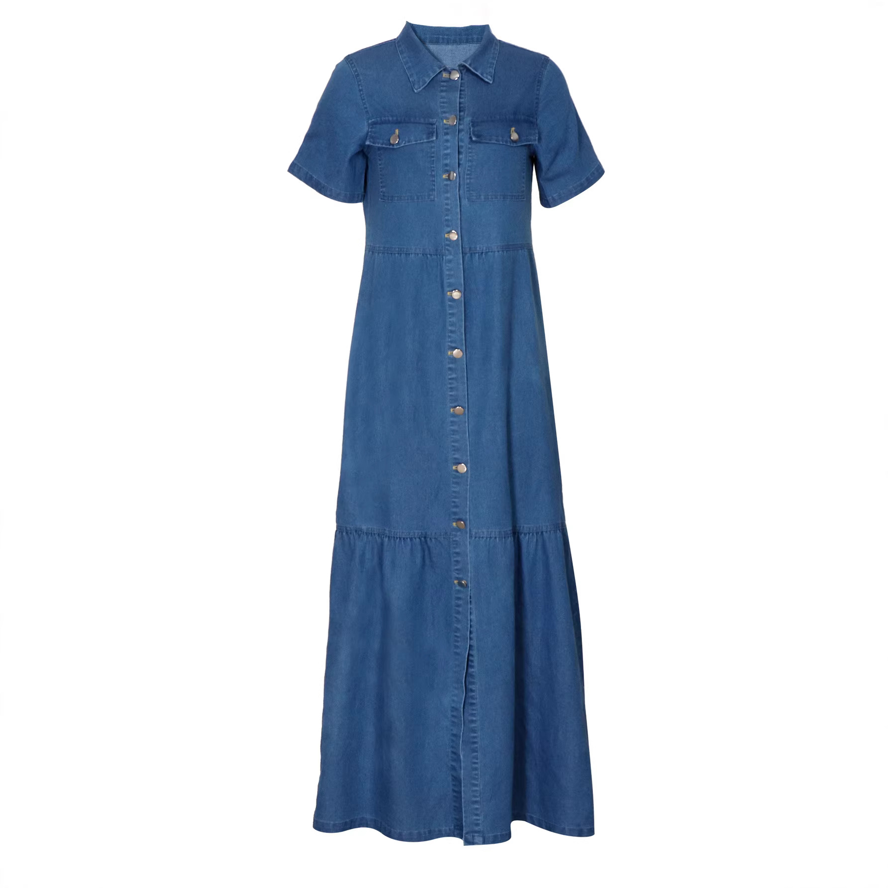 Denim Lapel-Collar Maxi Dress, picture 3 of 5