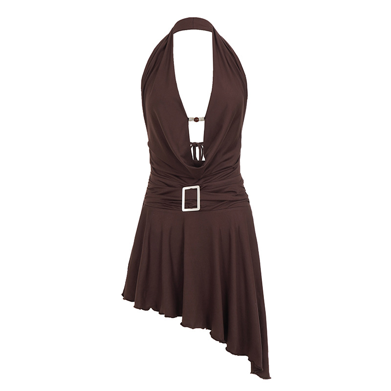 Party Sexy Off-shoulder Halter-neck Backless Asymmetrical Dress — photo 1