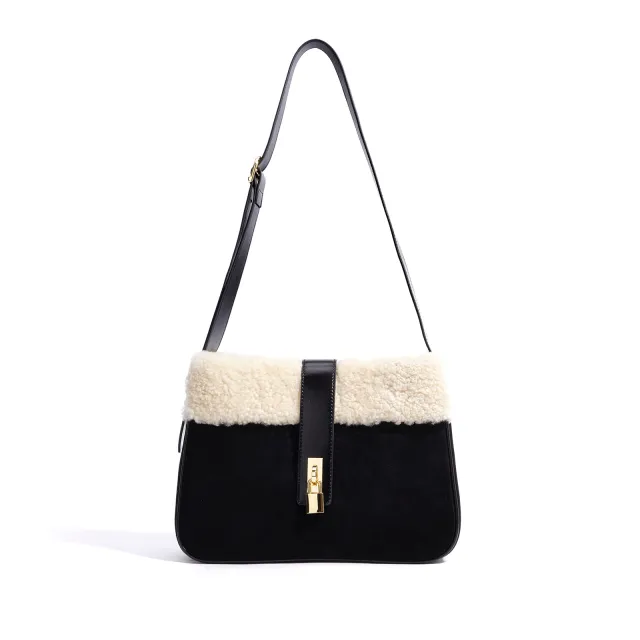 Autumn And Winter Special interest Design Genuine Leather Shoulder Messenger Bag Plush Black - Shop at LoveMi