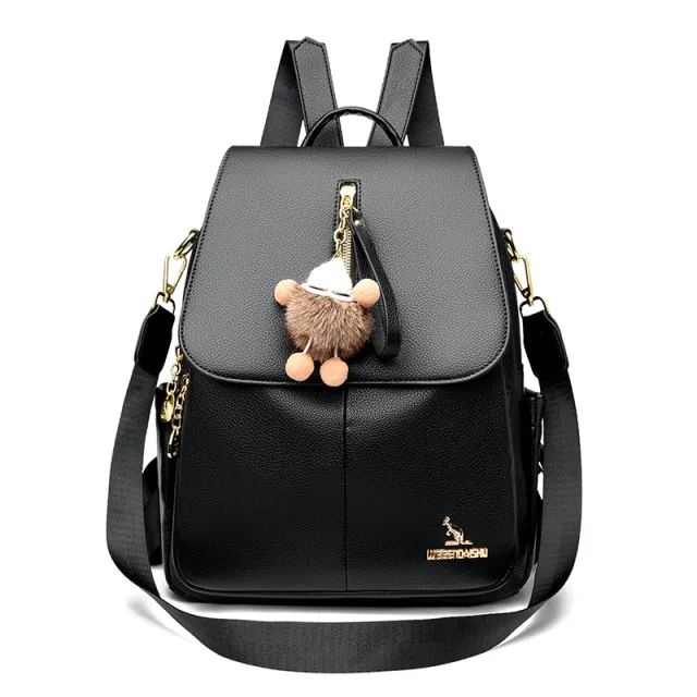 New Genuine Leather With Pendant High value Female Student Travel Backpack Black - Shop at LoveMi