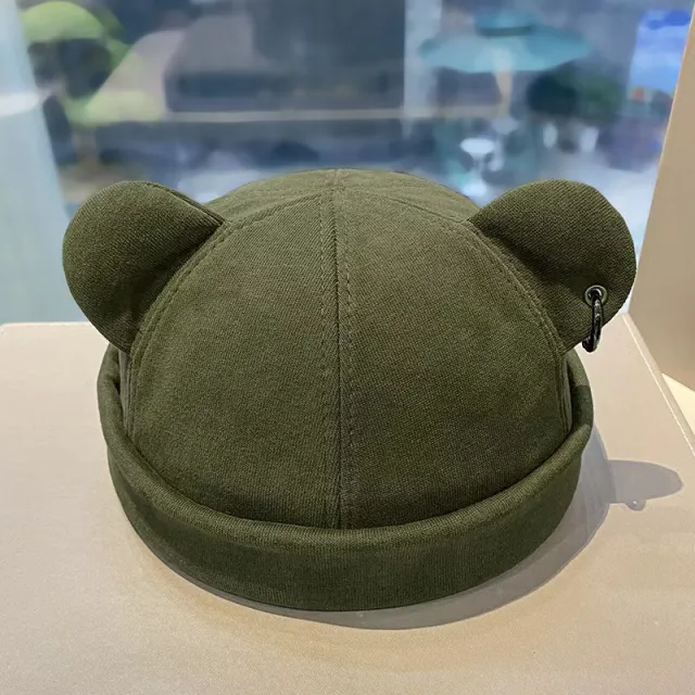 Female Solid Color Cat Ear Japanese Style Personalized Versatile Hat Army Green Belt Earrings - Shop at LoveMi