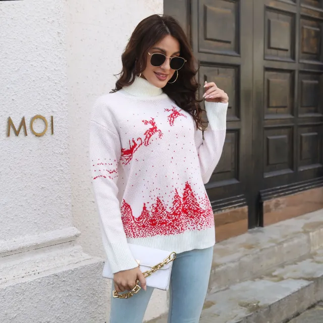 Christmas Turtleneck Sweater For Women White - Shop at LoveMi