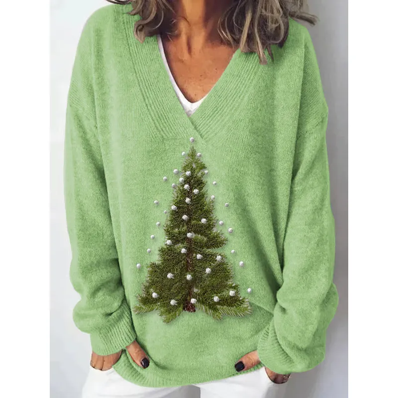 European And American Christmas Series V-neck Printed Sweater - Cln1016 7-2Xl