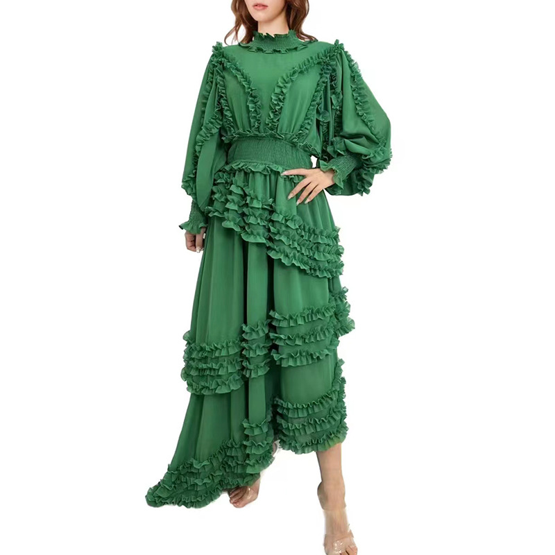 High-Neck Long-Sleeve Asymmetric Dress, picture 9 of 10