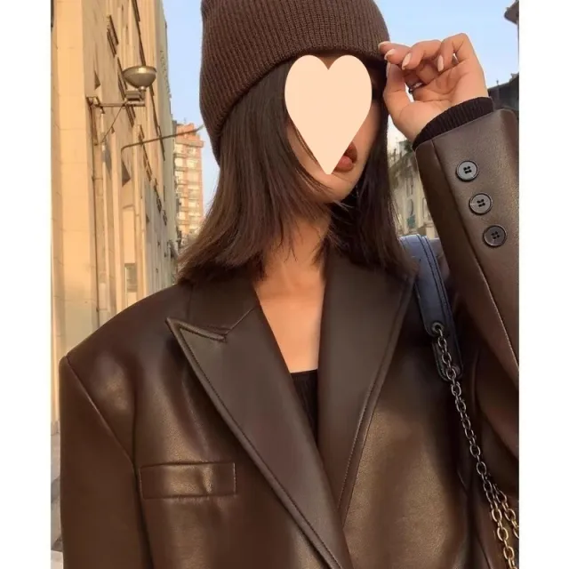Spring And Autumn Suit Women's Leather Coat Brown - Shop at LoveMi
