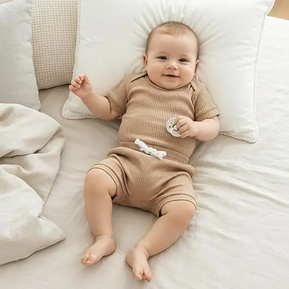 Infant And Toddler Solid-Color Ribbed Short-Sleeve Romper
