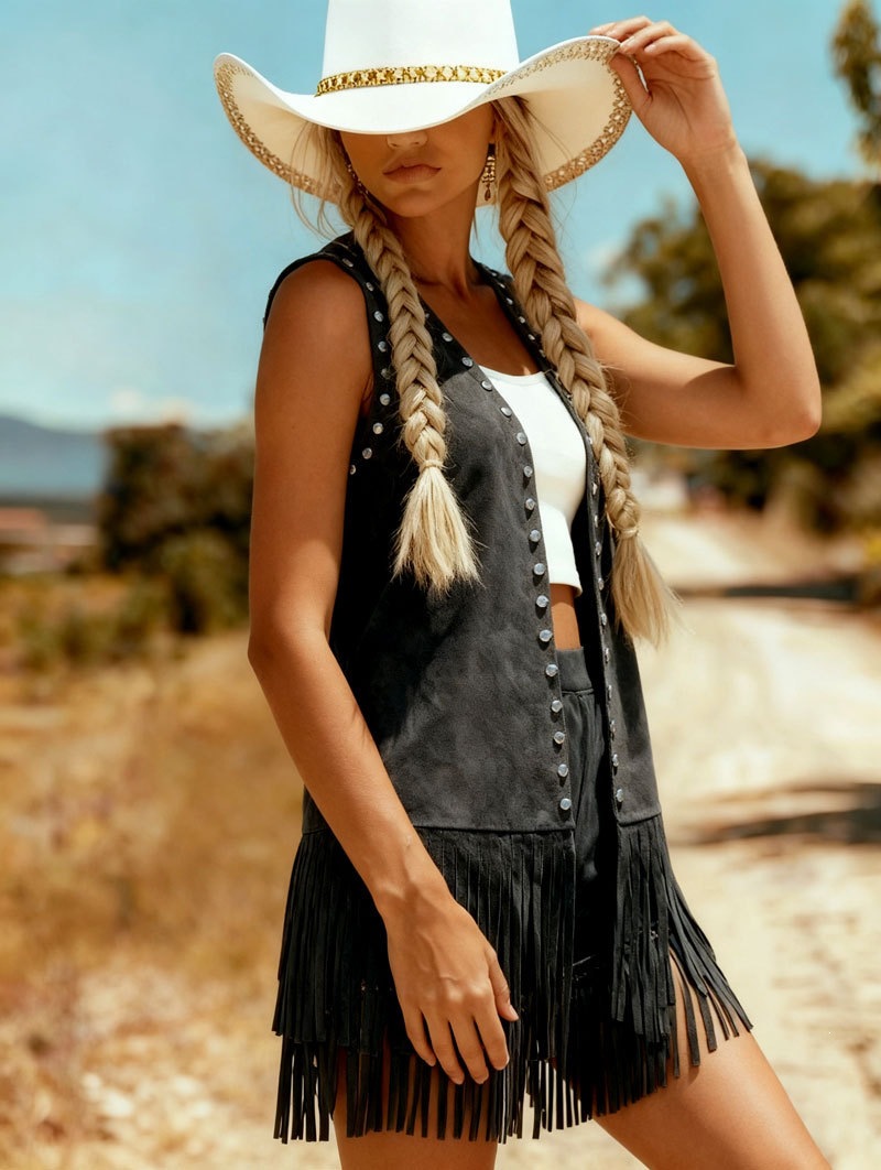 Gilet femme court à franges - MONASTORESHOP