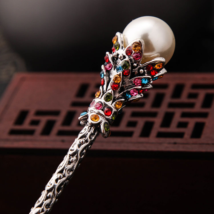 Vintage Bronze Hairpin With Rhinestones And Pearls 3