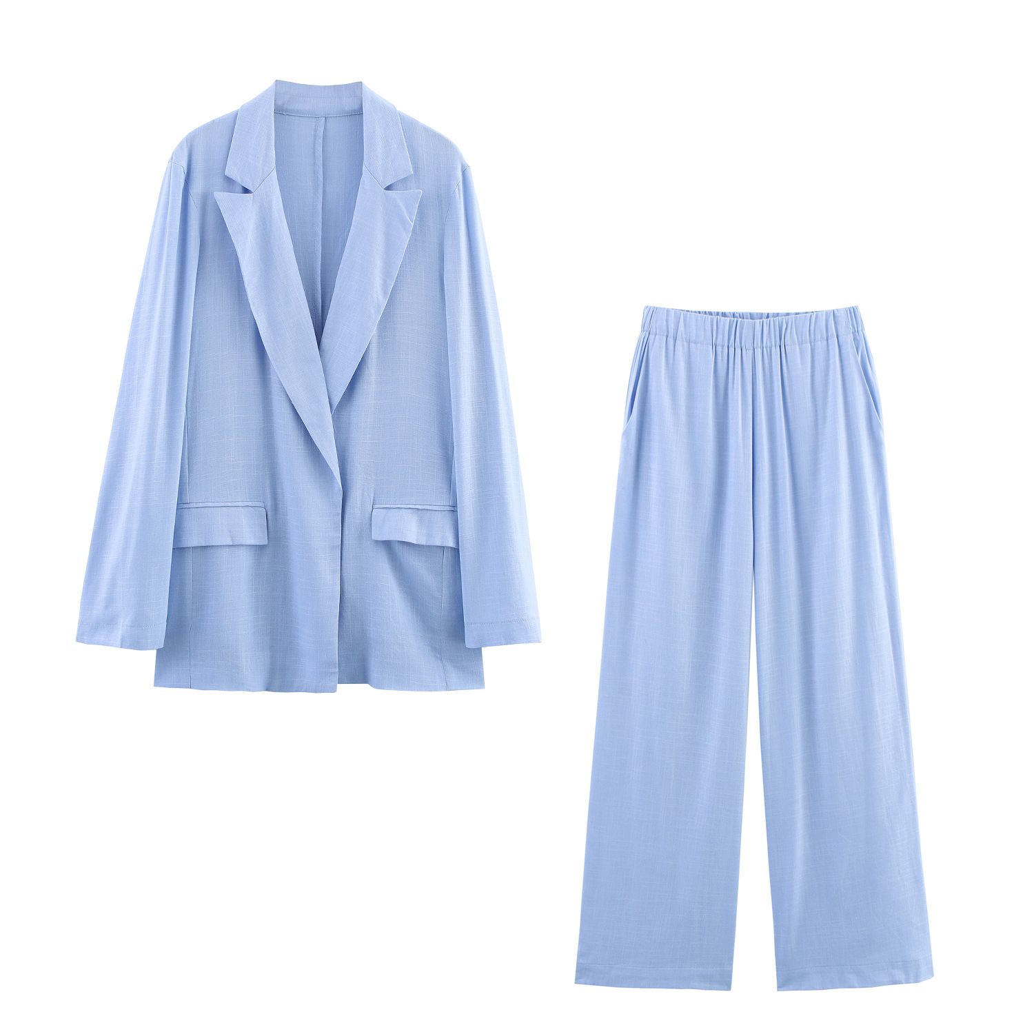 Pleated Cardigan Suit Jacket Wide Leg Pants Suit