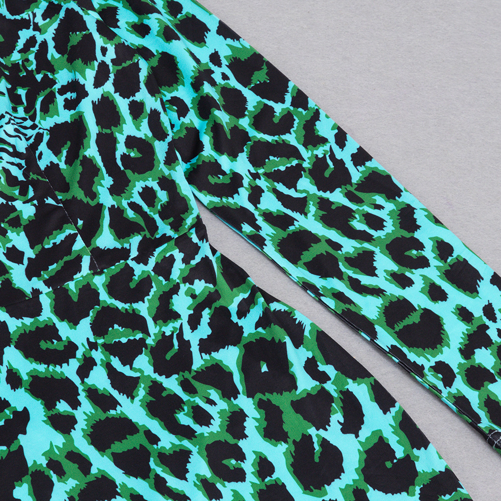 Women's Stand Collar Long Sleeve Split Fashion Leopard Dress