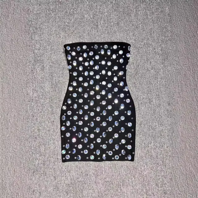 Off shoulder Diamond embedded Tube Top Party Dress Black - Shop at LoveMi