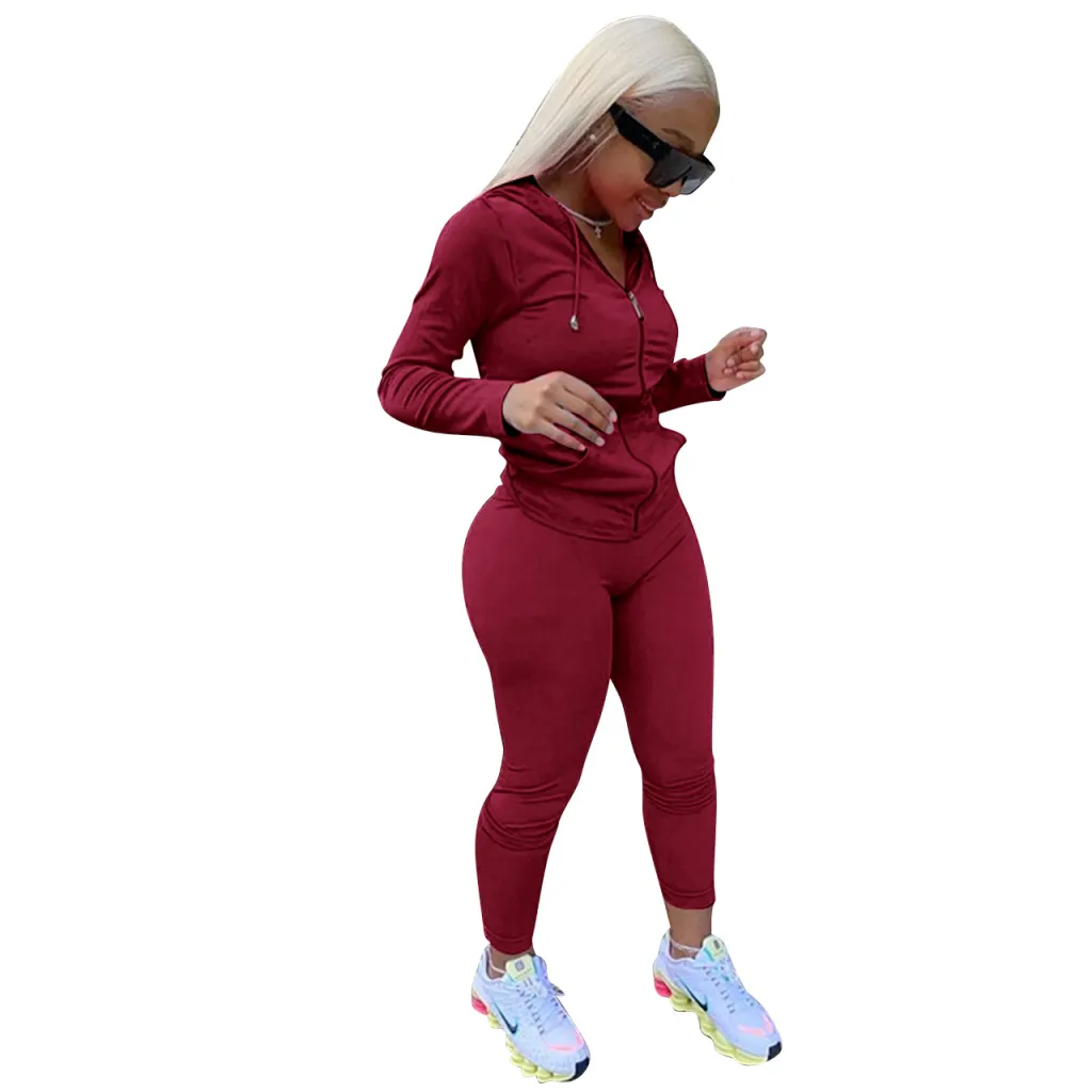 European And American Multi-color Coat Tights Casual Suit - Wine Red