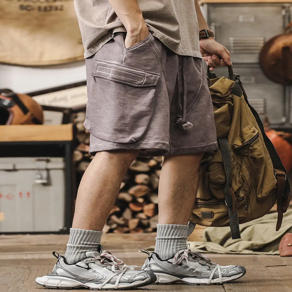 American Retro Dirty Dyed Workwear Shorts Men's Summer