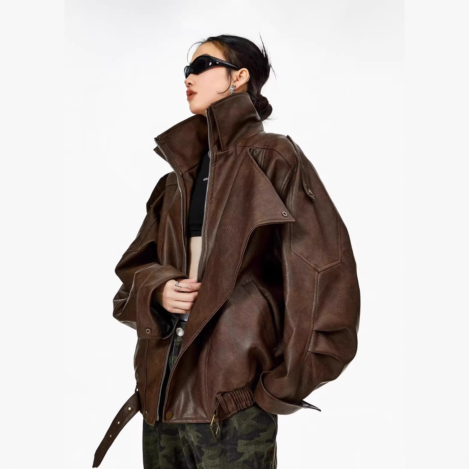 American-style Vintage Double-breasted Leather Jacket product image