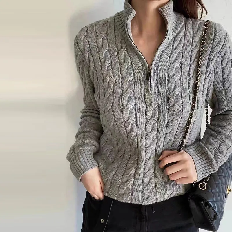 Embroidered Sweater Half Zipper Sweater Sweater Temperament Slimming Short Top