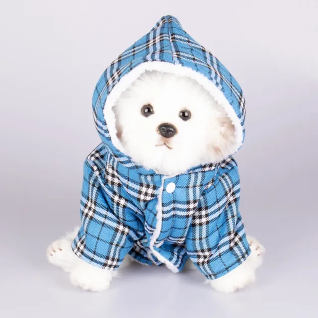 Dog Hooded Sweater Plaid Pet Clothes Blue - Shop at LoveMi