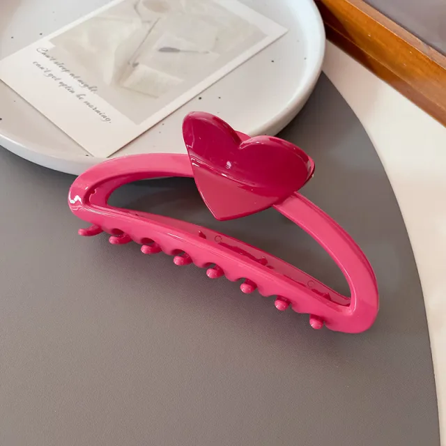 Large Love Heart shaped Hairpin Semicircle Updo Claw Back Head Shark Clip Hair Rose Red - Shop at LoveMi