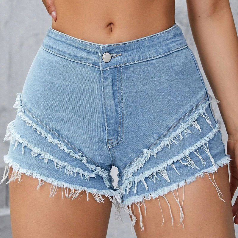 Slim-fit Stretchy Minimalist Patchwork Denim Shorts