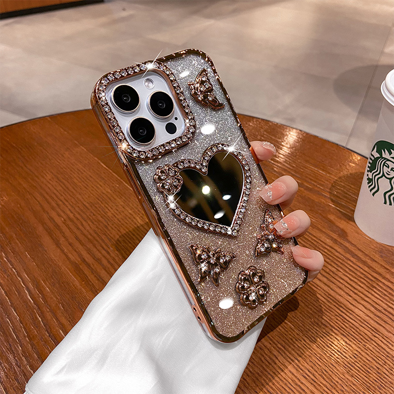 New-style Phone Case With An Electroplated Heart-shaped Mirror 3