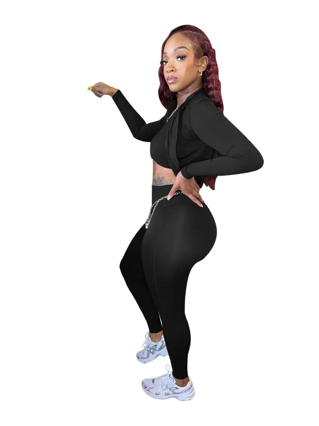 Women's Tight Sports Casual Top Three piece Suit Black - Shop at LoveMi