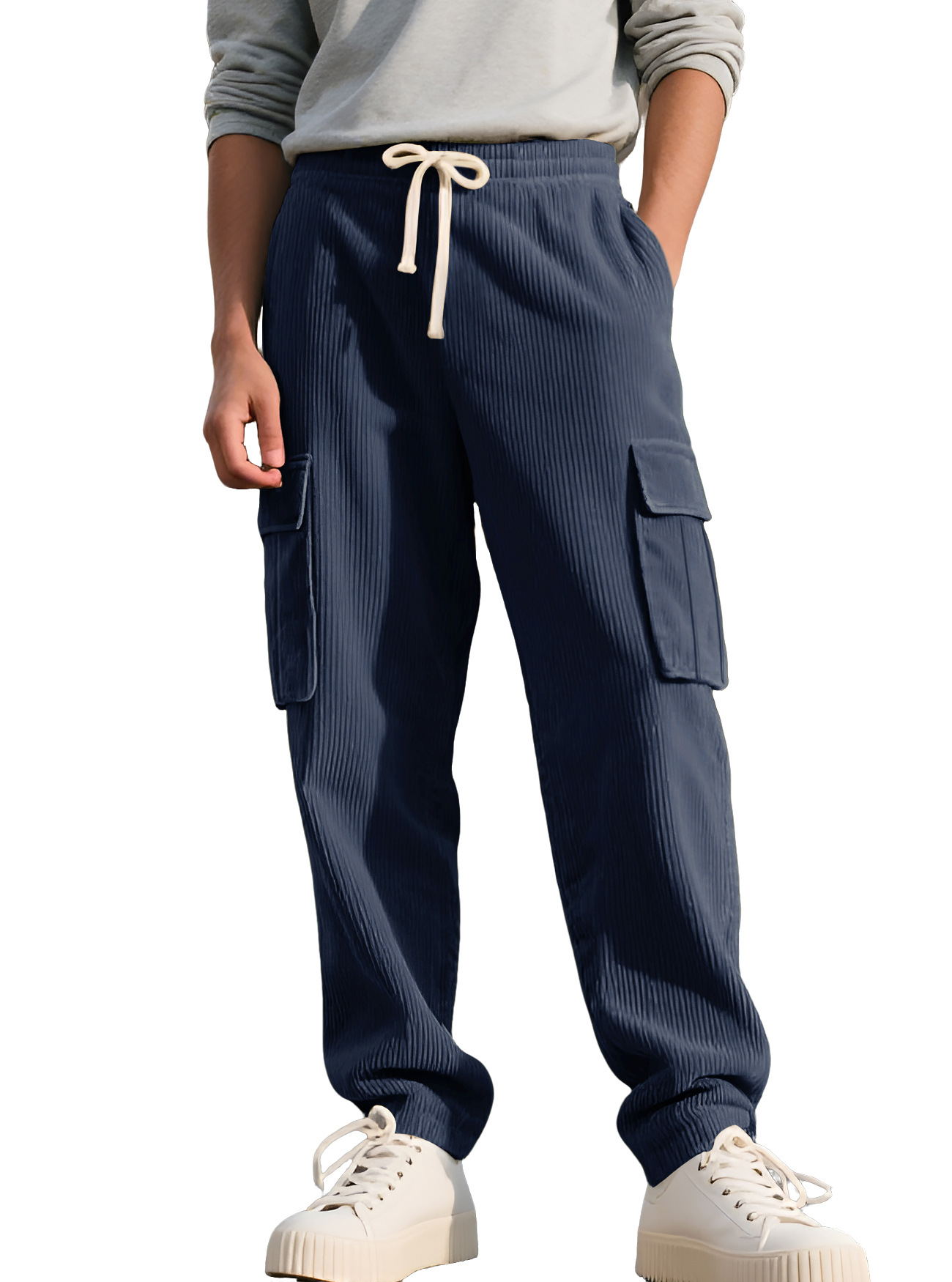 Retro Workwear Casual Corduroy Sweatpants For Men - Image 6
