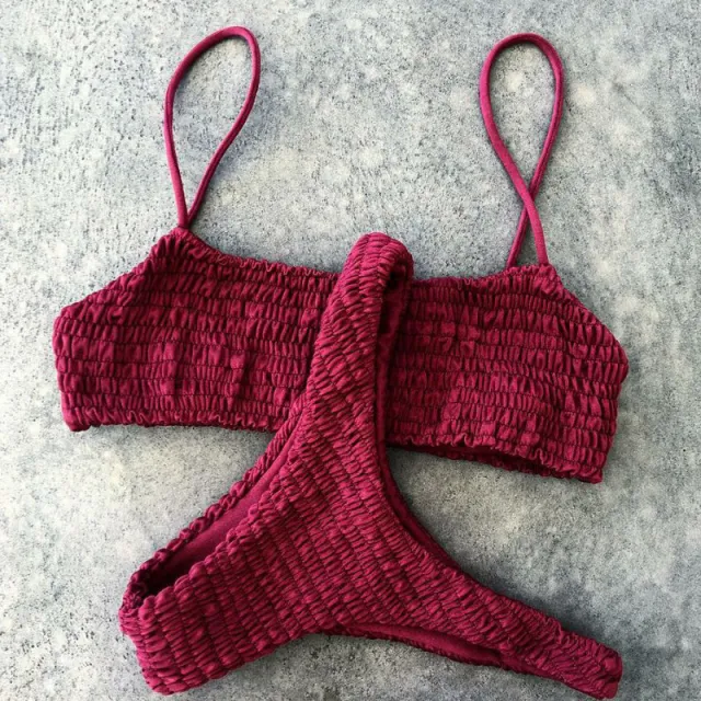 Swimsuit Pleated Triangle Bikini European And American Swimwear Women Red - Shop at LoveMi