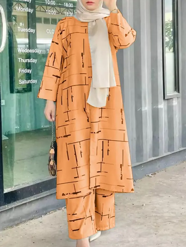Women's Muslim Print Daily Suit Army Green Fashion Casual Set Yellow - Shop at LoveMi