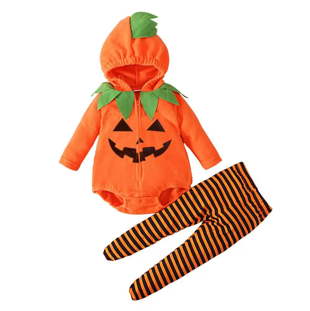 Children's Halloween Long-sleeved Pumpkin-shaped Hooded Jumpsuit