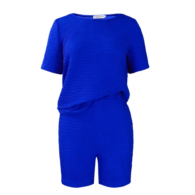 New Loose Solid Color Short Sleeve Top Shorts Fashion Casual Set Blue - Shop at LoveMi