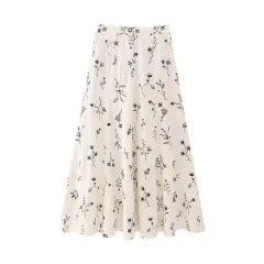 Summer New Embroidered Linen Blended Top Long Skirt - White Skirt - View 1