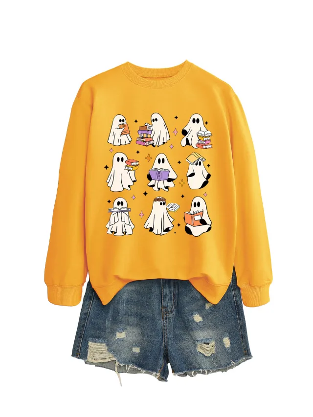 Reading Printed Sweater For Women Yellow Sweater Black Words - Shop at LoveMi