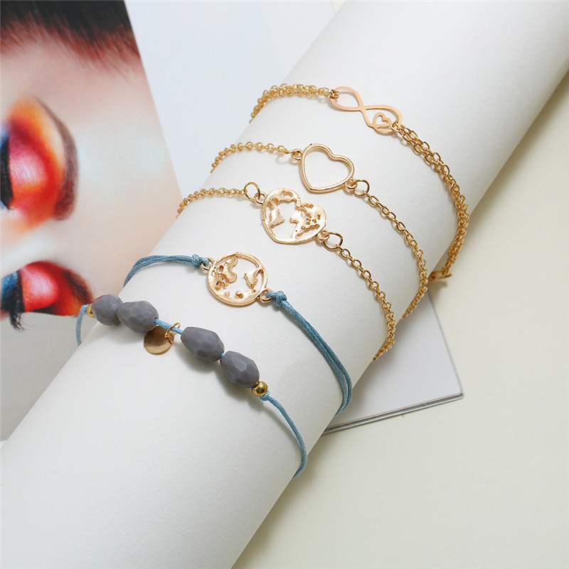 European And American Style Minimalist Braided Beaded Moon Shell Bracelet Set For Women