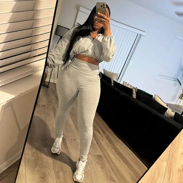 Drawstring Waist Midriff baring Top High Waist Suit Light Gray - Shop at LoveMi