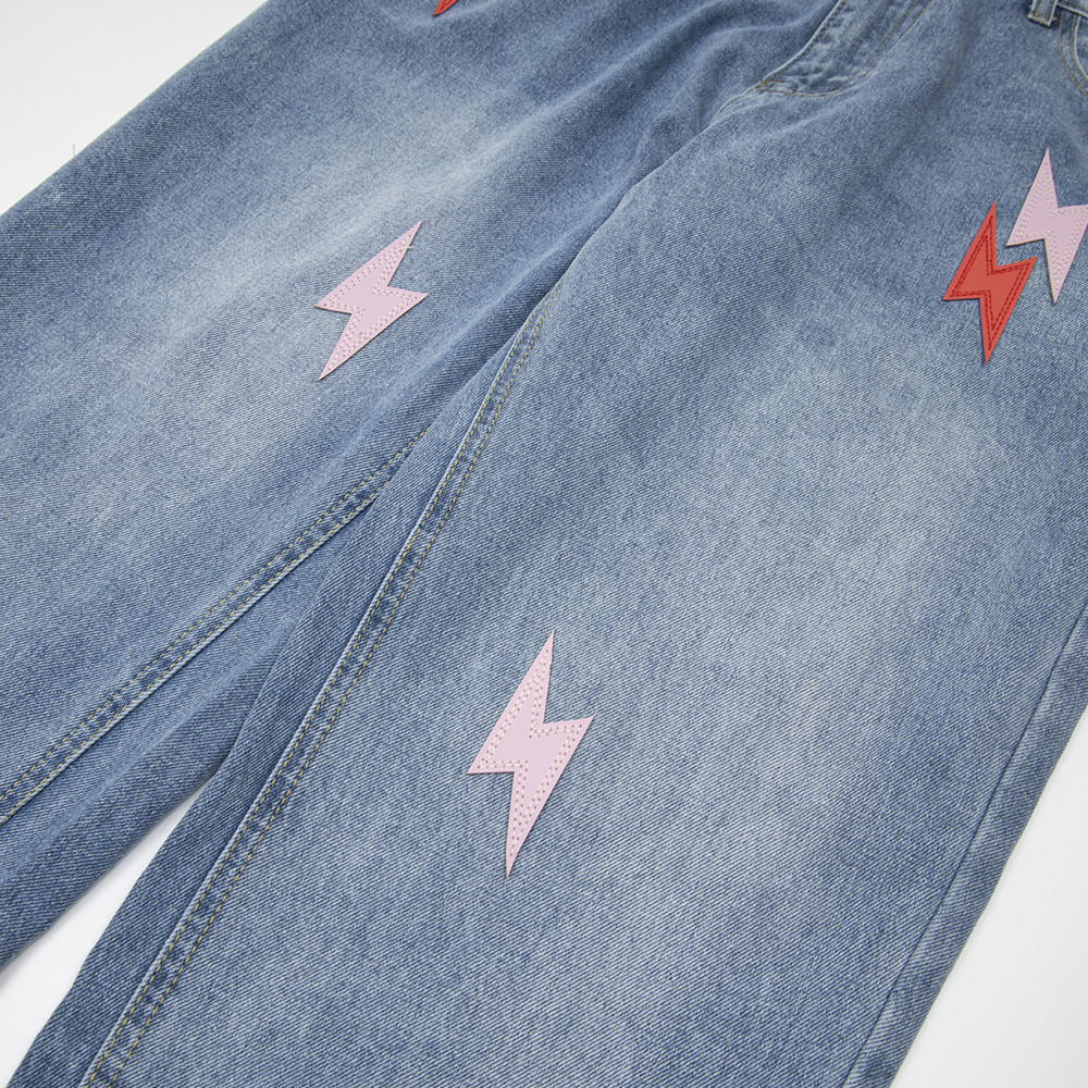 Lightning Embroidered Denim Trousers Men - Image 2