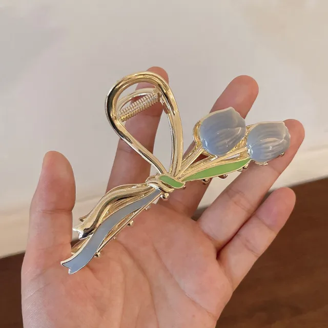 Oil Dripping Tulip Metal Grip Back Head Elegant Barrettes Dripping Tulip Blue A288 - Shop at LoveMi