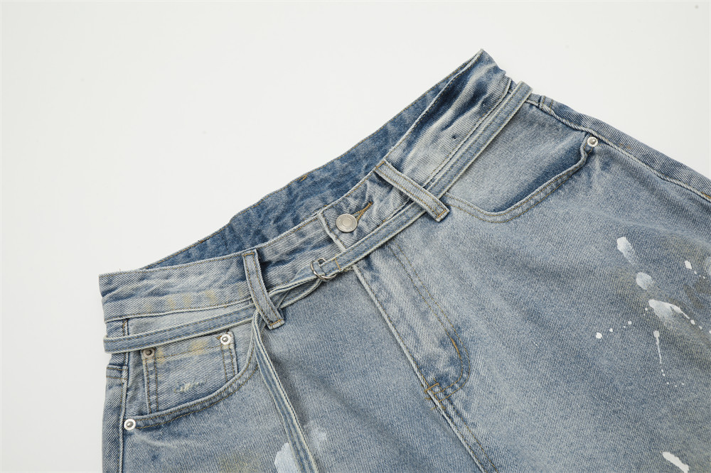 American Painting Splashed Ink Printing Denim Shorts