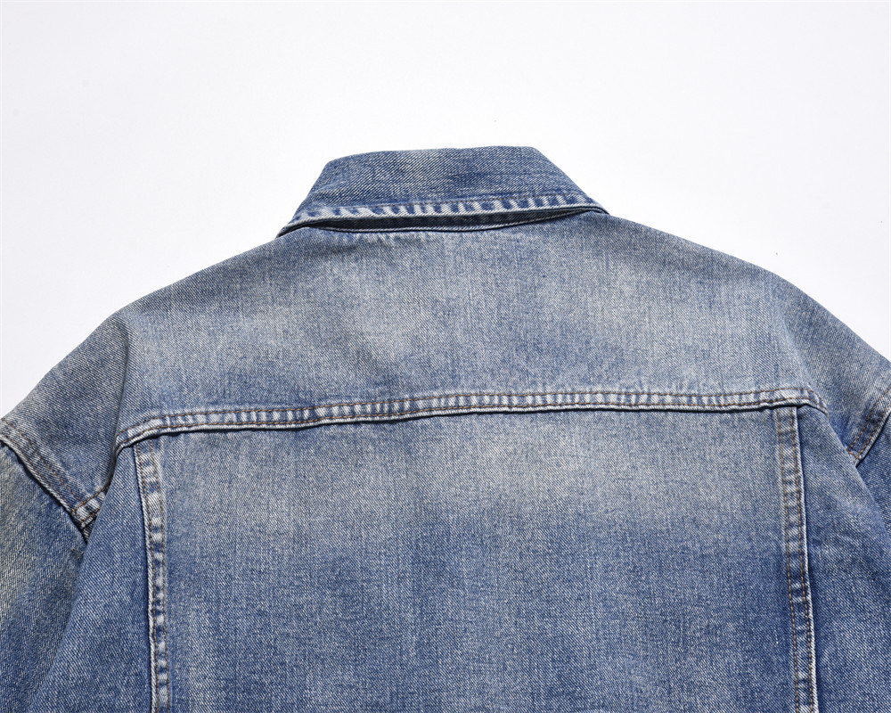 Spring And Autumn Denim Jacket Men's Washed Wear-White Ripped