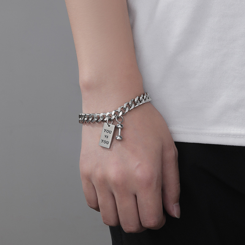 Square Plate Barbell Men's Special-interest Design Titanium Steel Bracelet