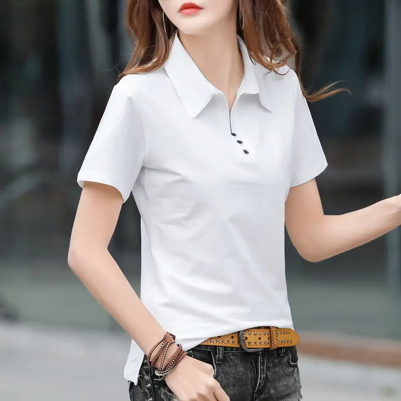 Womens Short-sleeve Polo Shirt With A Turn-down Collar